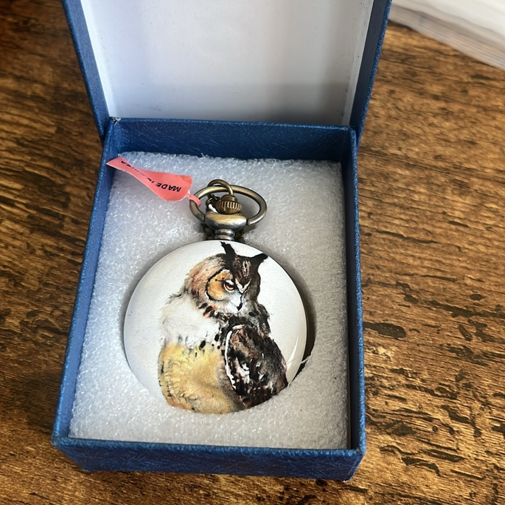 STRADA Owl Pocket Watch on Necklace Chain